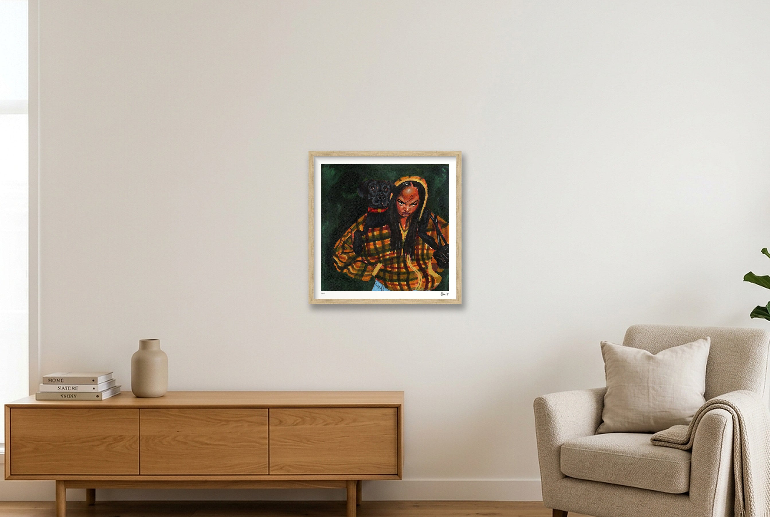 Dog Eats Dog World — 40×40cm, 16×16" Oak Frame