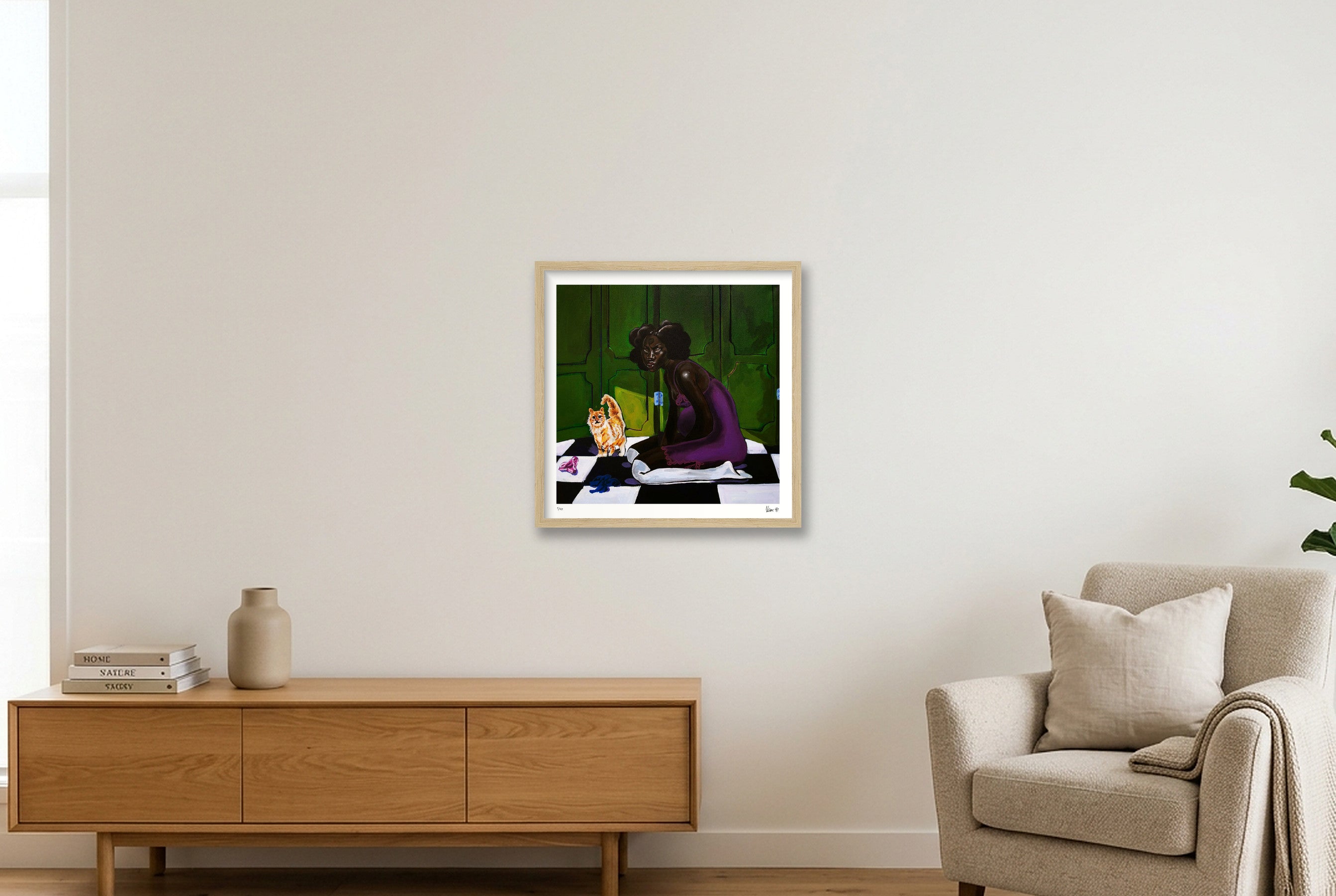 Home Alone — 40×40cm, 16×16" Oak Frame