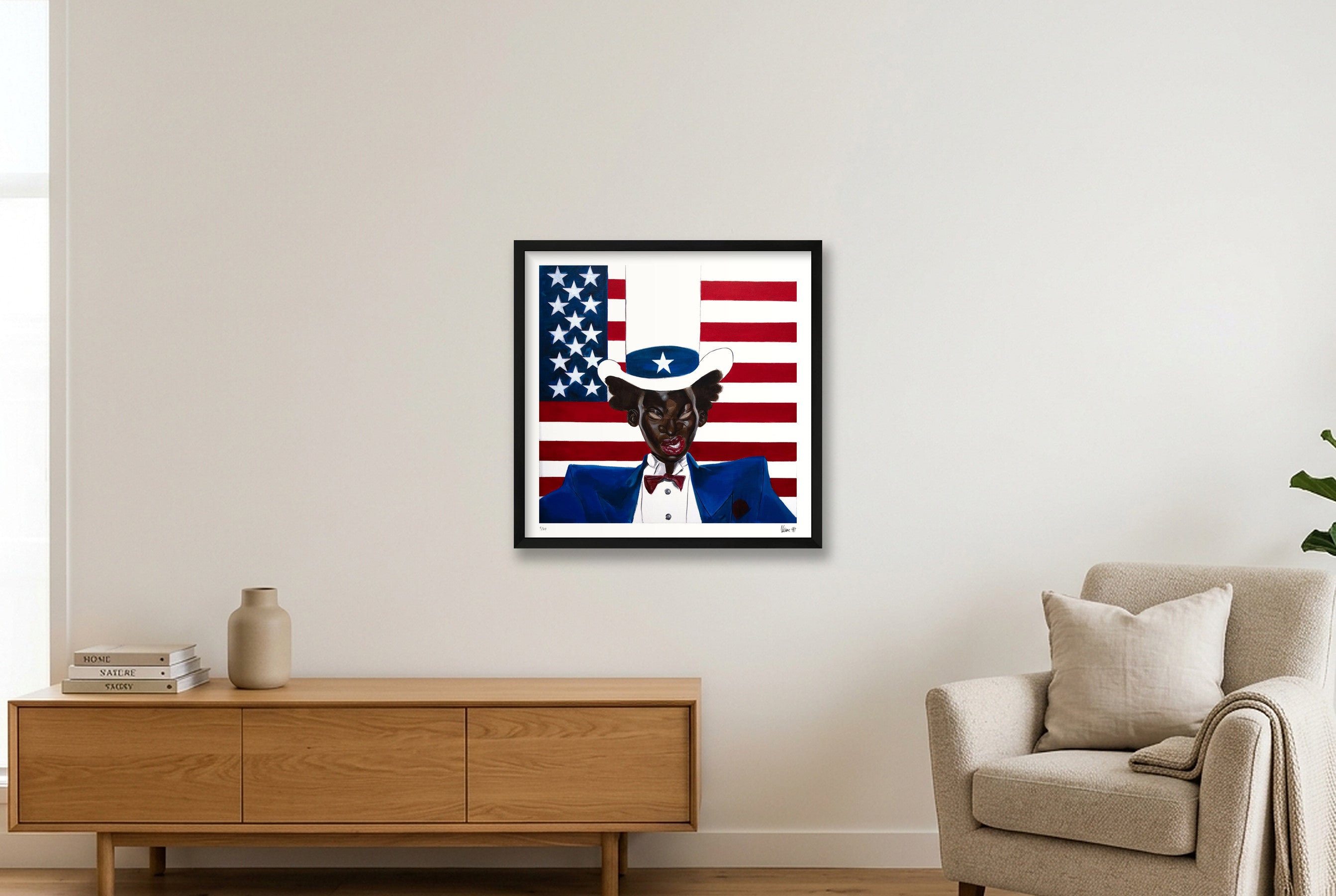 Auntie Sam — 50×50cm, 20×20" Black Frame